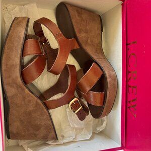 J Crew Platform sandal Size US 9 EUC brown leather and suede